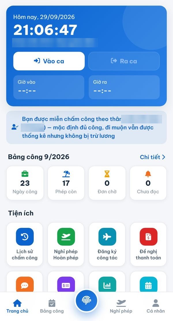 Cổng nhân viên trên điện thoại